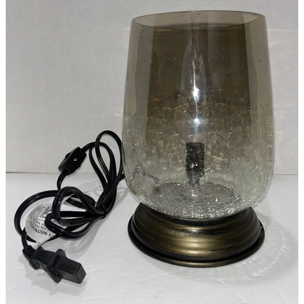 Crackle Glass Lamp Nightlight With Bronze Base BOHO Romantic Glow New